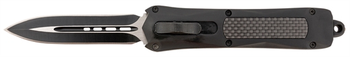 Picture of Steel River Knives Spartan 3.50" OTF Dagger Plain Black/Silver 440C SS Blade/ Black w/Carbon Fiber Inlay Aluminum Zinc Alloy Handle A163BD