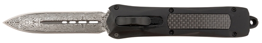 Picture of Steel River Knives Spartan 3.50" OTF Dagger Plain Damascus 440C SS Blade/Black w/Carbon Fiber Inlay Aluminum Zinc Alloy Handle A163BDD
