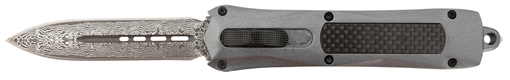 Picture of Steel River Knives A163BDD Spartan 3.50" OTF Dagger Plain Damascus 440C SS Blade/Gray w/Carbon Fiber Inlay Aluminum Zinc Alloy Handle A163GDD