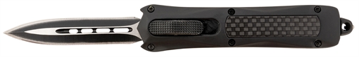 Picture of Steel River Knives Spartan Mini 2.70" OTF Dagger Plain Black/Silver 440C SS Blade/ Black w/Carbon Fiber Inlay Aluminum Zinc Alloy Handle MA163BD