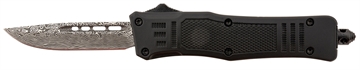 Picture of Steel River Knives Spartan Mini 2.75" OTF Drop Point Plain Laser Etched Damascus 440C SS Blade/4.25" Black Aluminum Zinc Alloy Handle MT616BDDP