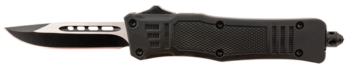 Picture of Steel River Knives Spartan Mini 2.75" OTF Drop Point Plain Black/Silver 440C SS Blade/ 4.25" Black Aluminum Zinc Alloy Handle MT616BDP