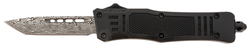 Picture of Steel River Knives MT616BDP Spartan Mini 2.75" OTF Tanto Plain Laser Etched Damascus 440C SS Blade/4.25" Black Aluminum Zinc Alloy Handle MT616BDT