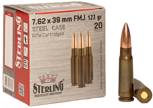 Picture of Global Ordnance Sterling Steel Case Rifle Ammunition 7.62x39mm 123gr FMJ 2362 fps 20/ct 8698779967284