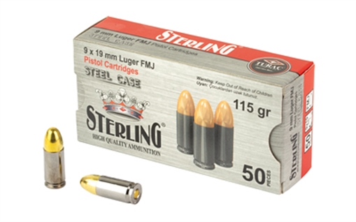 Picture of Sterling Steel Case, 9MM, 115 Grain, Full Metal Jacket, 50 Round Box SRL8698779957674-