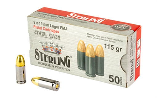 Picture of Sterling Steel Case, 9MM, 115 Grain, Full Metal Jacket, 50 Round Box SRL8698779957674