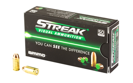 Picture of STREAK Ammunition Streak Target, 380 ACP, 100 Grain, Total Metal Coating Non-Incendiary Green Tracer Bullet, 50 Round Box 380100TMC-GRN 380100TMCSTRKGRN50