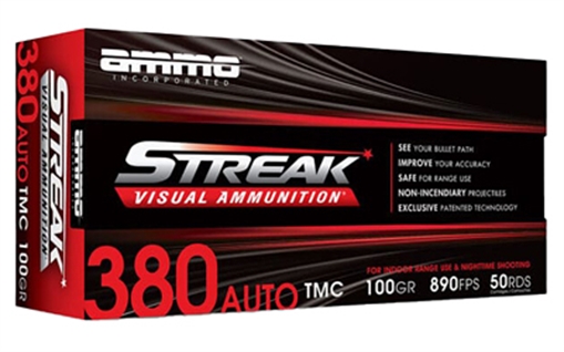 Picture of STREAK Ammunition Streak Target, 380 ACP, 100 Grain, Total Metal Coating Non-Incendiary Red Tracer Bullet, 50 Round Box 380100TMC-RED 380100TMCSTRKRED50