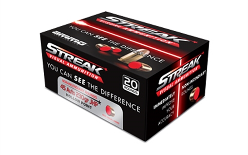 Picture of STREAK Ammunition Streak Defense, 45 ACP, 230 Grain, Jacketed Hollow Point with Non-Incendiary Red Tracer, 20 Round Box 45230JHP-RED