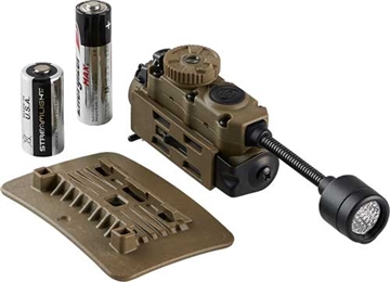 Picture of Streamlight Sidewinder Stalk, Military Helmet Light System w/ Flexible Stalk, 76 Lumens, 12-200 Candela, 5.6 Hours of Run Time on High, 95 Hours of Run Time on Low, 28 Meter Beam Distance, Accepts CR123A & AA Batteries, Coyote 14307