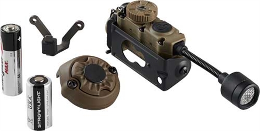 Picture of Streamlight Sidewinder Stalk Helmet Light 23/28/57/76 Lumens White White/Red/Green/Blue/IR LED Bulb Coyote 28 Meters Distance Features E-Mount 14308