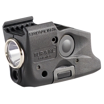 Picture of Streamlight TLR-6 HL, Tac Light with Red Laser, Fits Glock 42 & 43, 300 Lumens, Matte Finish, Black, Includes Three SLB2 Batteries with USB-C Charging Case 69340