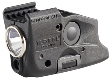 Picture of Streamlight TLR-6 HL, Tac Light with Red Laser, Fits Glock 17,19,23,22, 300 Lumens, Matte Finish, Black, Includes Three SLB2 Batteries with USB-C Charging Case 69343