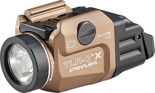 Picture of Streamlight TLR-7X, 500 Lumens, 1 Hour Runtime, Dual Fuel, Matte Finish, Flat Dark Earth, Includes High and Low Switch, (1) SL-B9 Rechargeable Battery, USB Charging Cable 69456