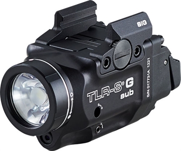 Picture of Streamlight Streamlight TLR-8 G Sub, White LED with Green Laser, Fits Sig P365/XL, 500 Lumens, Anodized Finish, Black, Includes (1) CR123a Battery, Low and High Switches 69437
