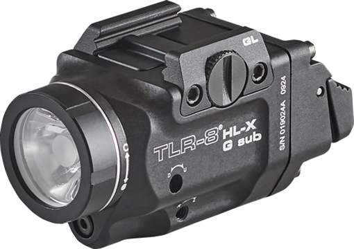 Picture of Streamlight TLR-8 HL-X Sub USB, Weaponlight with Green Laser, 1,000 Lumens, Black, Fits GLOCK 43X/48 MOS, 43X/48 with Front Rail, Includes Mounting Kit with Key, Multi-Tool, (1) SL-B9 Battery Pack, and USB-C Cord 69476