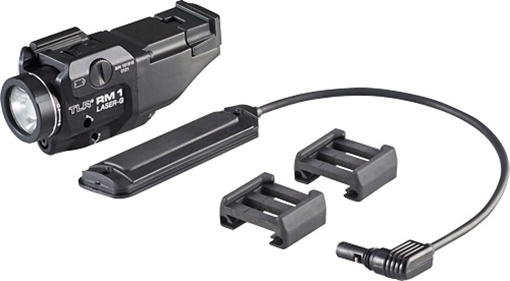 Picture of Streamlight Streamlight TLR RM 1 Laser G, Weaponlight, White LED with Green laser, 500 Lumens, Anodized Finish, Black, Includes Remote Switch and 1 CR123 69443