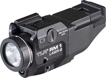 Picture of Streamlight TLR-1 RM w/Laser Black Anodized Aluminum, 500 Lumens White LED Bulb/Green Laser, 210 Meters Beam, Picatinny Rail Mount 69444