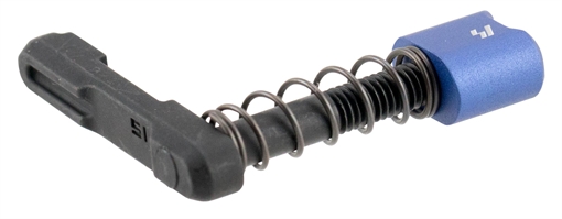 Picture of Strike Industries Magazine Catch Magazine Catch made of Black Steel with Blue 6061-T6 Aluminum Release Button for AR-Platform ARSMCBLU