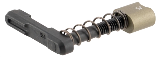 Picture of Strike Industries Magazine Catch made of Black Steel with Flat Dark Earth 6061-T6 Aluminum Release Button for AR-Platform ARSMCFDE