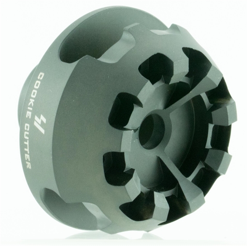 Picture of Strike Industries Cookie Cutter Comp Black Matte Steel with 5/8"-24 tpi Threads, 1.57" OAL & 0.26" Inside/2.14" Outside Diameter for 308 Win, 7.62x51mm NATO AR-Platform CCCOMP308