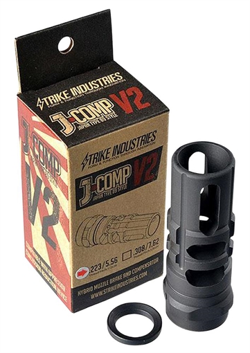 Picture of Strike Industries JComp Gen 2 Black Steel w/ 1/2"-28 tpi Threads 2.55" OAL 0.26" Diameter 0.87" Diameter 5.56x45mm NATO Fits AR-Platform JCOMP2223
