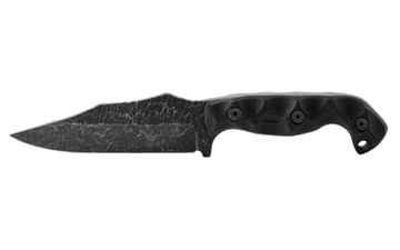 Picture of STROUP TU1, Fixed Blade Knife, 4.5" Clip Point Blade, 1095 High Carbon Steel, 9.25" Overall Length, Acid Etched Finish, Black, G10 Handle, Includes Sheath TU1-B-G10