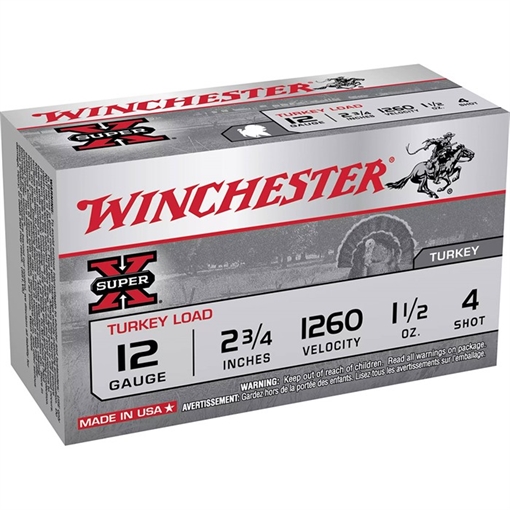 Picture of Winchester Ammo Super X Magnum Turkey 12Gauge 2.75" 1 1/2oz Copper Plated 4Shot 10 Box/10 Case X12MT4