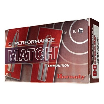 Picture of Hornady Superformance Match 5.56x45mmNATO 75gr Boat Tail Hollow Point 20 Per Box/10 Case 81264