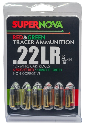 Picture of SUPERNOVA  AMMUNITION AMO 22LR 40GR LRN COMBO 6/GREEN AND 6/RED TRACER 12 PACK ( 60 BOXES PER CASE ) PMSN22LR-MP 860014631719
