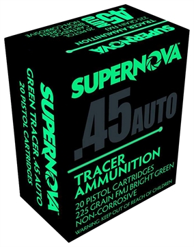 Picture of Supernova Green Tracer Non Corrosive 45 ACP 225 gr Full Metal Jacket 20 Per Box/ 50 Cs PMSN45ACG