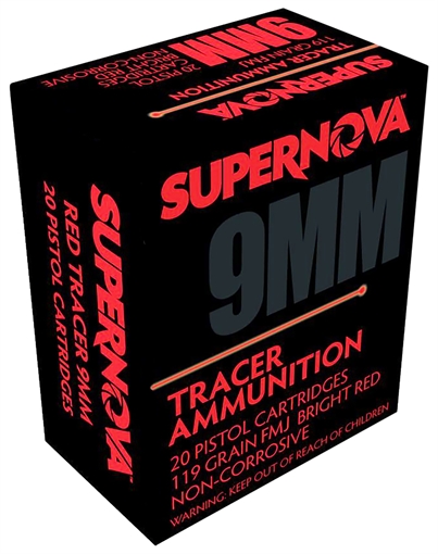 Picture of Supernova Red Tracer Non Corrosive 9mm Luger 119 Gr Full Metal Jacket 20 Per Box/ 50 Cs PMSN9MMR