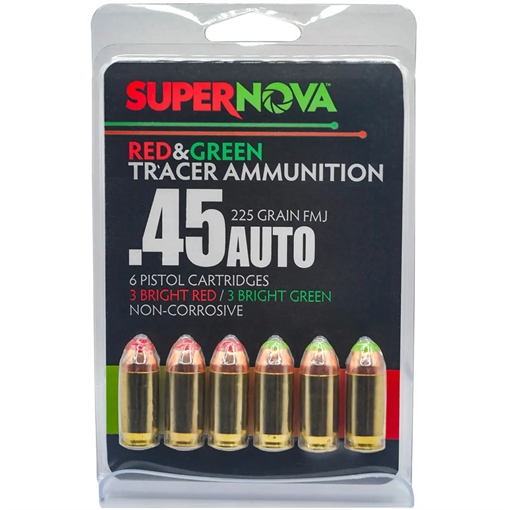 Picture of Supernova Supernova Tracer Pistol Ammunition 45 Auto 225 gr. FMJ Green & Red Tracer 6 rd. PMSN45AC-MP