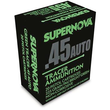 Picture of Supernova Supernova Tracer Pistol Ammunition 45 Auto 225 gr. FMJ Green Tracer 20 rd. PMSN45AC-G