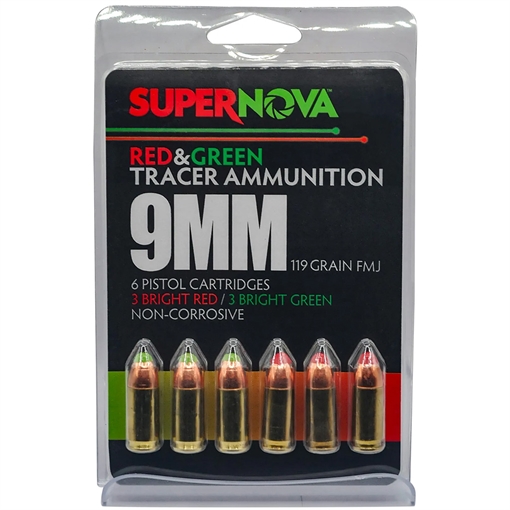 Picture of Supernova Supernova Tracer Pistol Ammunition 9mm 119 gr. FMJ Green & Red Tracer 6 rd. PMSN9MM-MP