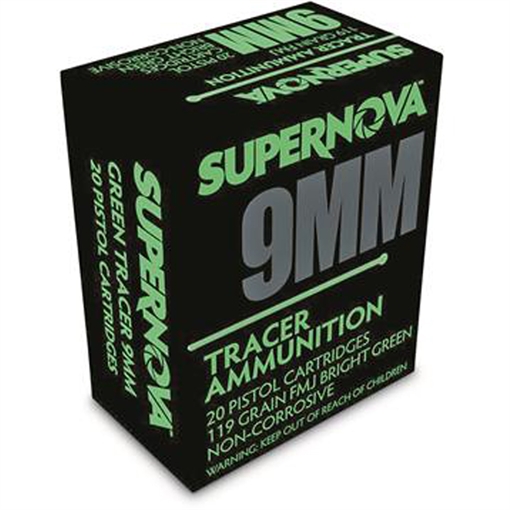 Picture of Supernova Supernova Tracer Pistol Ammunition 9mm 119 gr. FMJ Green Tracer 20 rd. PMSN9MM-G