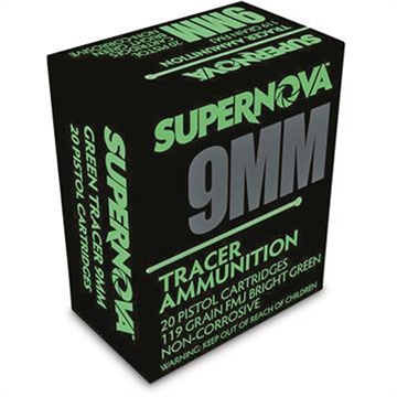 Picture of Supernova Supernova Tracer Pistol Ammunition 9mm 119 gr. FMJ Green Tracer 20 rd. PMSN9MM-G