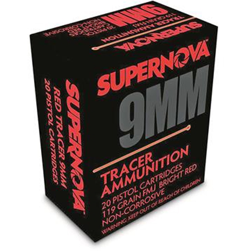 Picture of Supernova Supernova Tracer Pistol Ammunition 9mm 119 gr. FMJ Red Tracer 20 rd. PMSN9MM-R