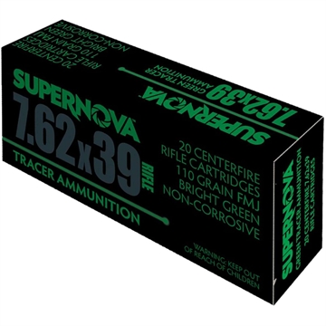 Picture of Supernova Supernova Tracer Rifle Ammunition 7.62x39 110 gr. FMJ Green Tracer 20 rd. PMSN762-G