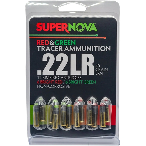 Picture of Supernova Supernova Tracer Rimfire Ammunition 22 LR 40gr. LRN Green & Red Tracer 12 rd. PMSN22LR-MP