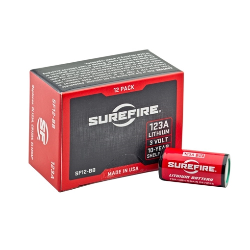 Picture of SureFire SF12BB 123A Batteries Red/Black 3.0 Volts 1,550 mAh (12) Single Package Boxed SF12BB SF12-BB