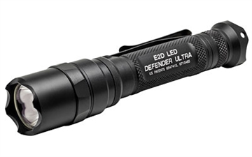 Picture of Surefire E2D LED Defender Ultra Flashlight, Dual-Output LED, 1000 Lumens, Dual-output Tailcap Click Switch, Strike Bezel, 2x CR123 Batteries, Black E2DLU-A