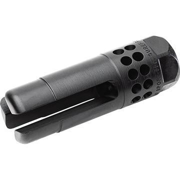 Picture of SureFire Warcomp Sport Flash Hider 22 Cal (5.56mm) 1/2"-28 tpi, Open Tine 3-Prong, Ported Black Stainless Steel for AR/M4-Platform WARCOMPSPORT5561228