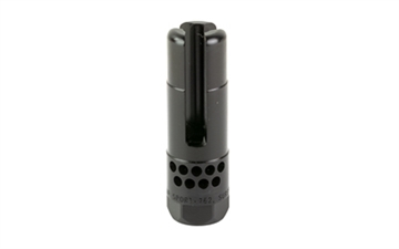 Picture of SureFire Warcomp Sport Flash Hider 30 Cal (7.62mm NATO) 5/8"-24 tpi, Open Tine 3-Prong, Ported Black Stainless Steel for AR/M4 Platform WARCOMPSPORT7625824