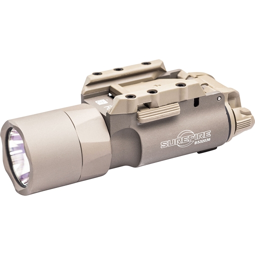 Picture of Surefire X300 Turbo, Weaponlight, White LED, 650 Lumens, 66,000 Candela, Fits Picatinny and Universal, Thumbscrew Attachment, For Pistols, Matte Finish, Tan X300T-B-TN