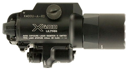 Picture of Surefire X400 LED Weaponlight and Laser, Pistol, 1000 Lumens, White Light Output with Red Laser, Picatinny, Black X400U-A-RD X400UARD