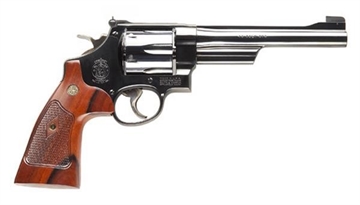 Picture of Smith & Wesson Model 25, Classic, Double/Single Action, Metal Frame Revolver, N-Frame, 45 Long Colt, 6.5" Barrel, Carbon Steel, Blued Finish, Wood Grips, Adjustable Sights, 6 Rounds 150256 022188133578