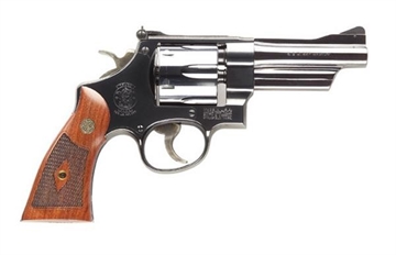 Picture of Smith & Wesson Model 27, Classic, Double/Single Action, Metal Frame Revolver, N-Frame, 357 Magnum, 4" Barrel, Carbon Steel, Blued Finish, Adjustable Sights, Walnut Grips, 6 Rounds 150339 022188134360