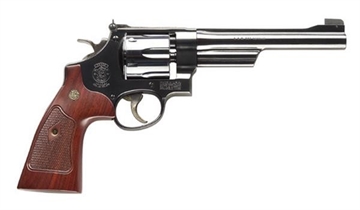 Picture of Smith & Wesson Model 27, Classic, Double/Single Action, Metal Frame Revolver, N-Frame, 357 Magnum, 6.5" Barrel, Carbon Steel, Blued Finish, Adjustable Sights, Walnut Grips, 6 Rounds 150341 022188134391
