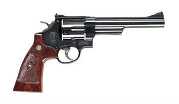 Picture of Smith & Wesson Model 29, Classic, Double/Single Action, Metal Frame Revolver, N-Frame, 44 Magnum, 6.5" Barrel, Carbon Steel, Blued Finish, Wood Grips, Adjustable Sights, 6 Rounds, Hard Plastic Case and Wood Presentation Box 150145